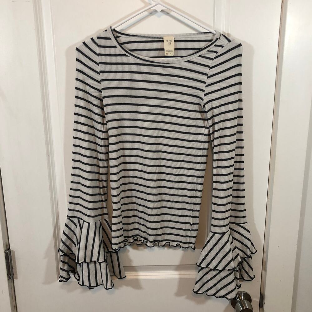 We The Free Women's Long Sleeve Top Striped Good Find Ruffle Trim XS $150 NWOT's